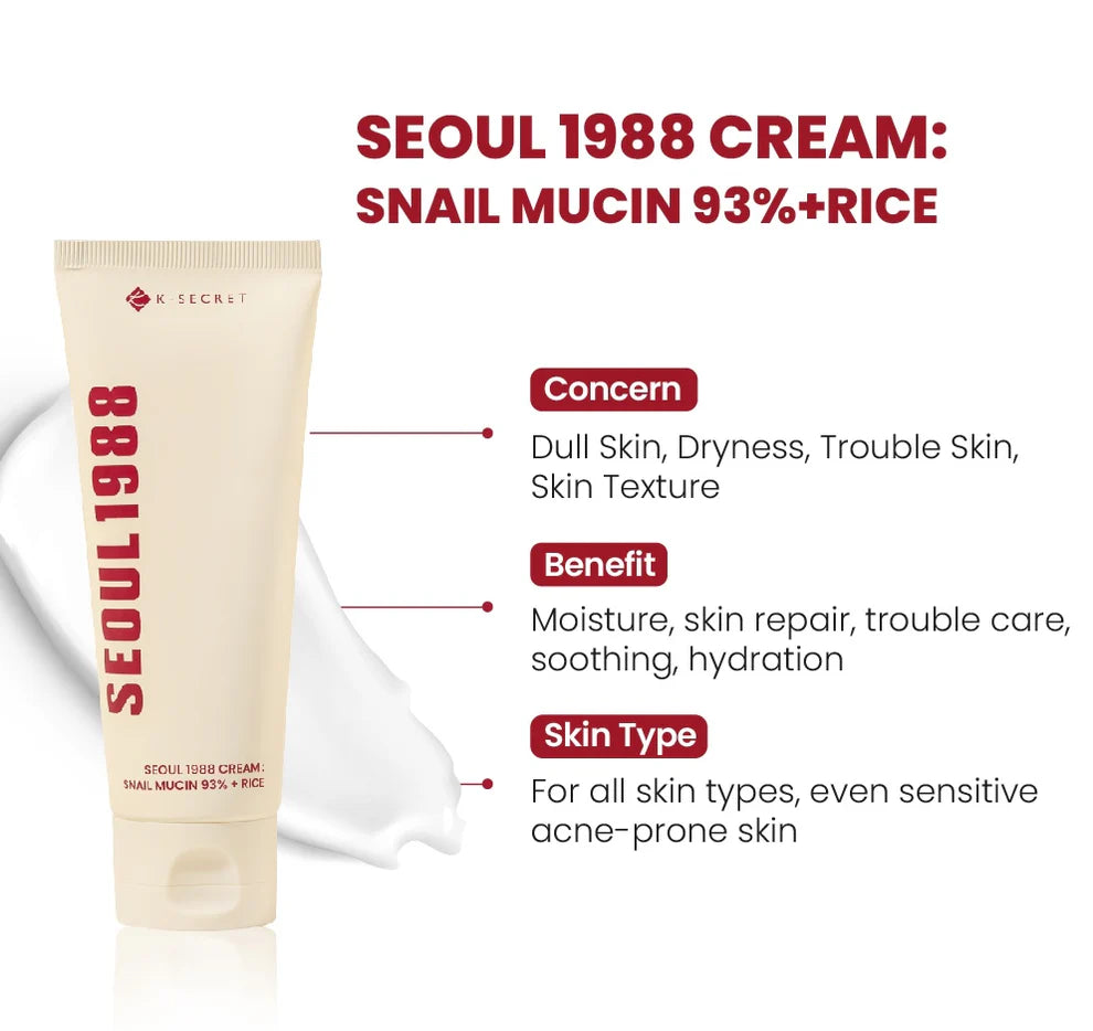 K Secret Seoul 1988 Cream: Snail Mucin 93% + Rice