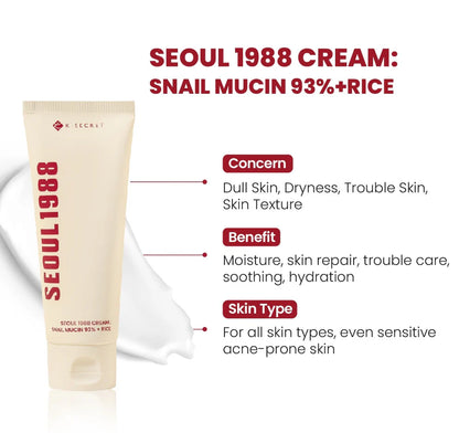 K Secret Seoul 1988 Cream: Snail Mucin 93% + Rice
