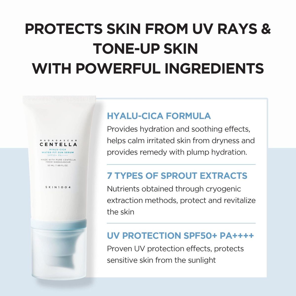 SKIN1004 Hyalu-Cica Water-Fit Sun Serum SPF50+ PA++++ (Chemical Sunscreen)